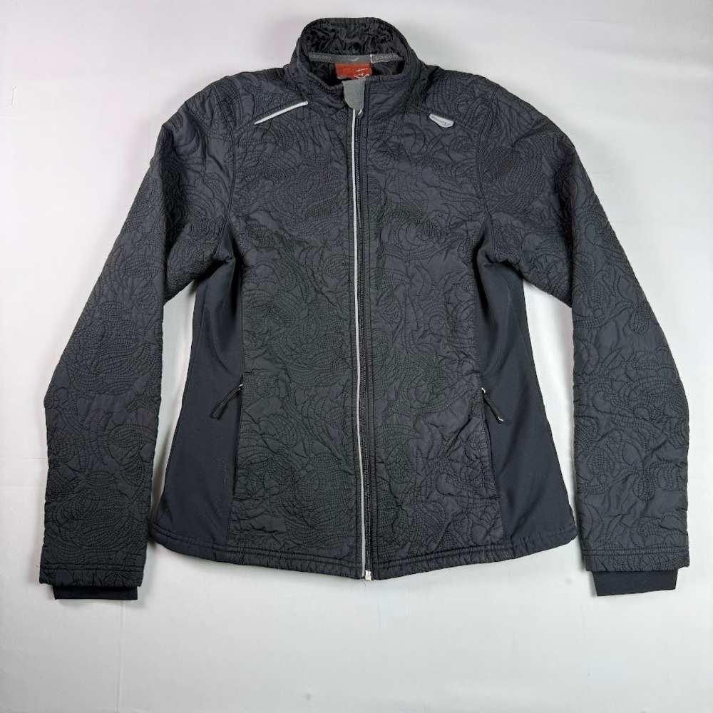 Saucony Womens Black Quilted Paisley Running Jacket Full Zip Reflective Medium